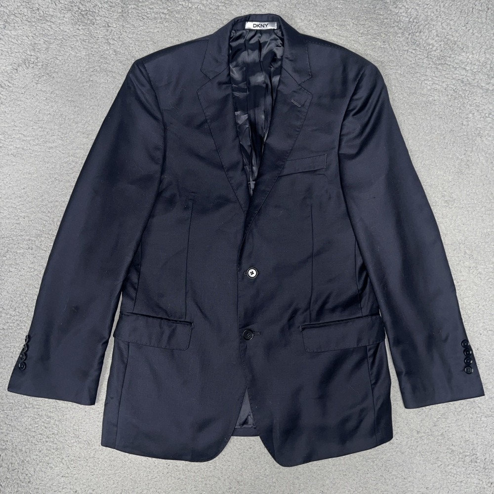 VTG DKNY Blazer Mens 38S Black 100% Wool Single Breasted Sport Coat Suit Jacket